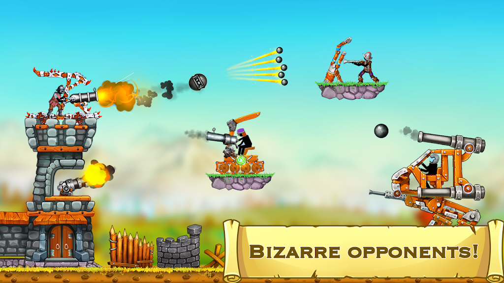 Bizarre opponents of The Catapult 2 Mod APK