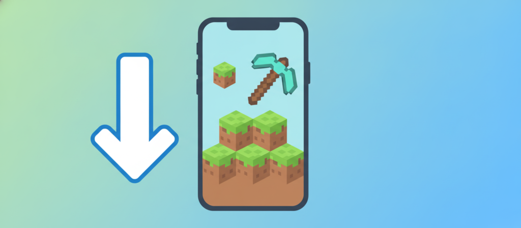 Smartphone showing a blocky voxel sandbox world