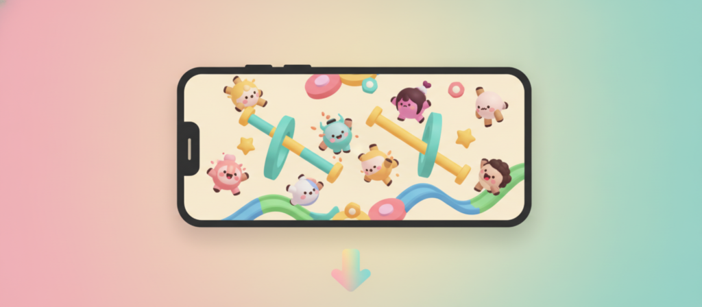 Smartphone showing cartoon characters on an obstacle course