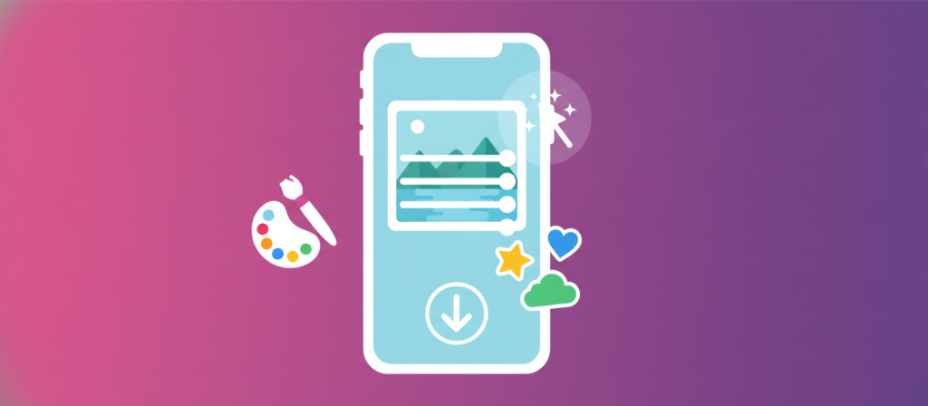 Smartphone showing photo editing tools and stickers