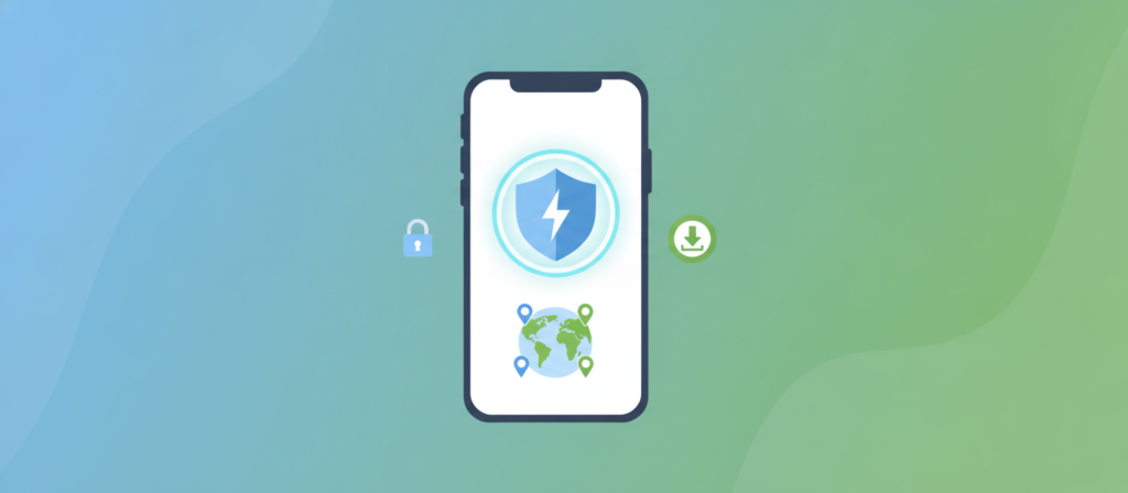 Smartphone showing a VPN connect shield and globe