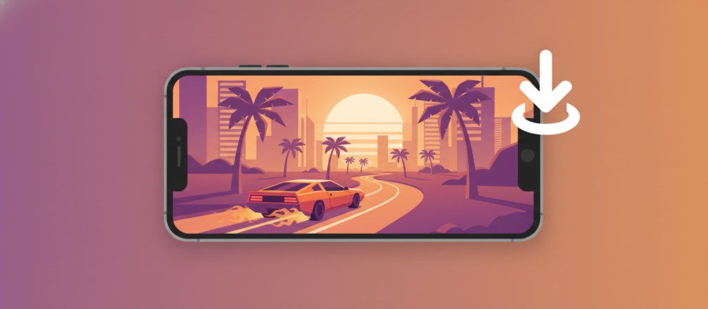 Smartphone showing an open-world city driving game