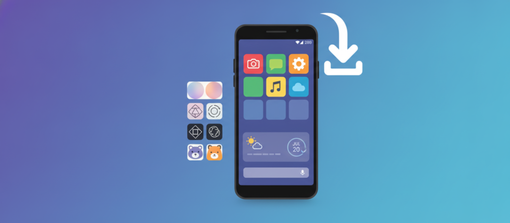 Smartphone showing a customized home screen with app icons