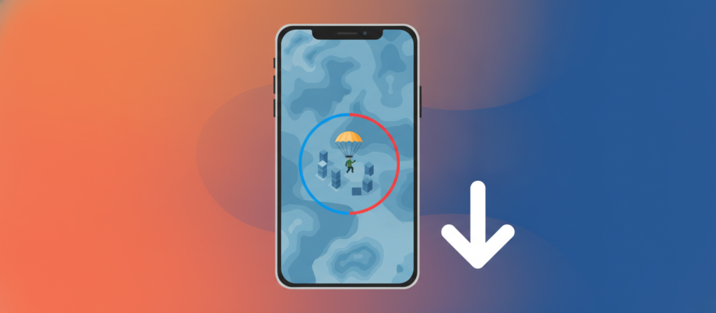 Smartphone showing a battle-royale shooter game